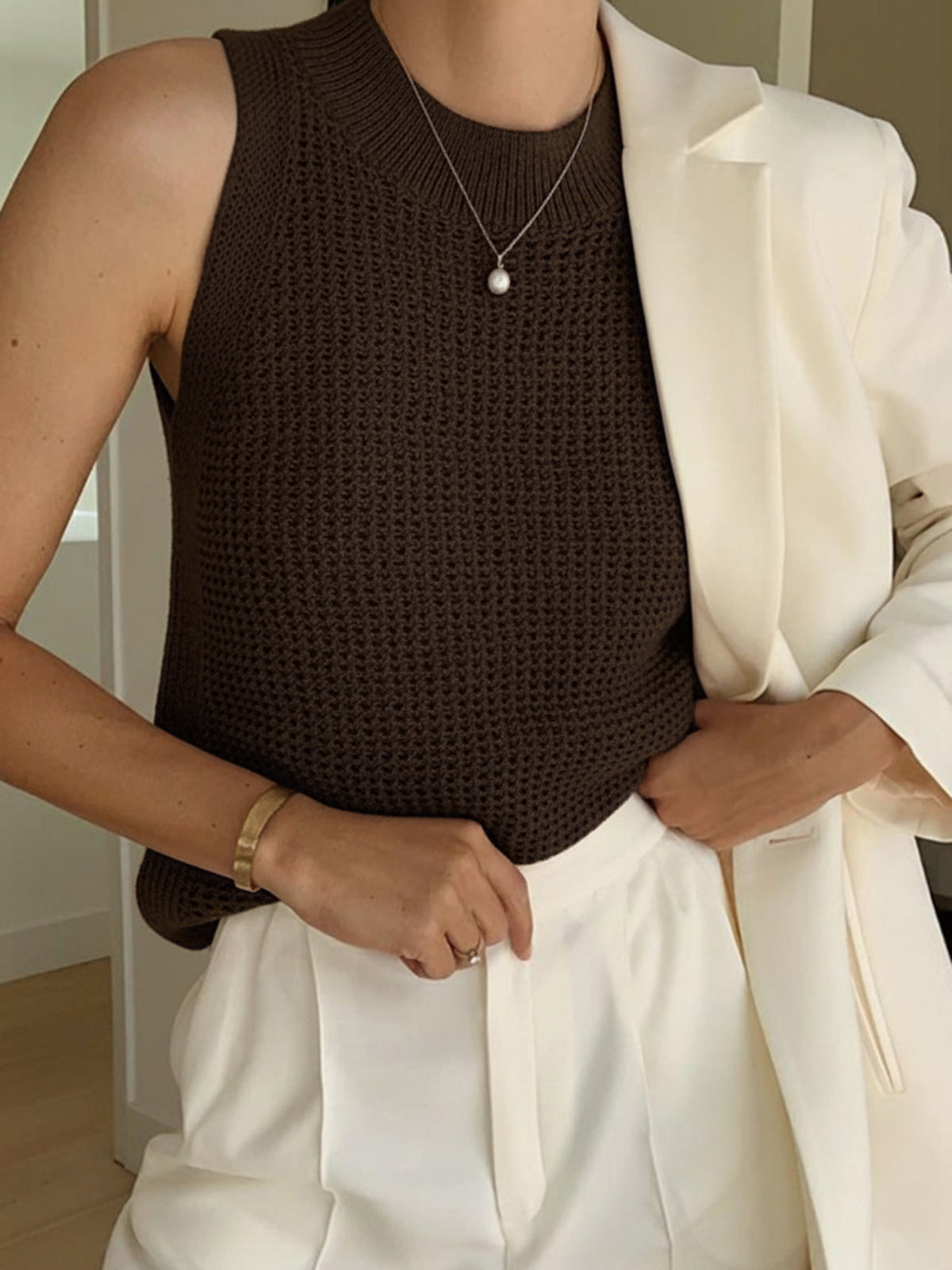 Knit Hollow Solid Tank Top