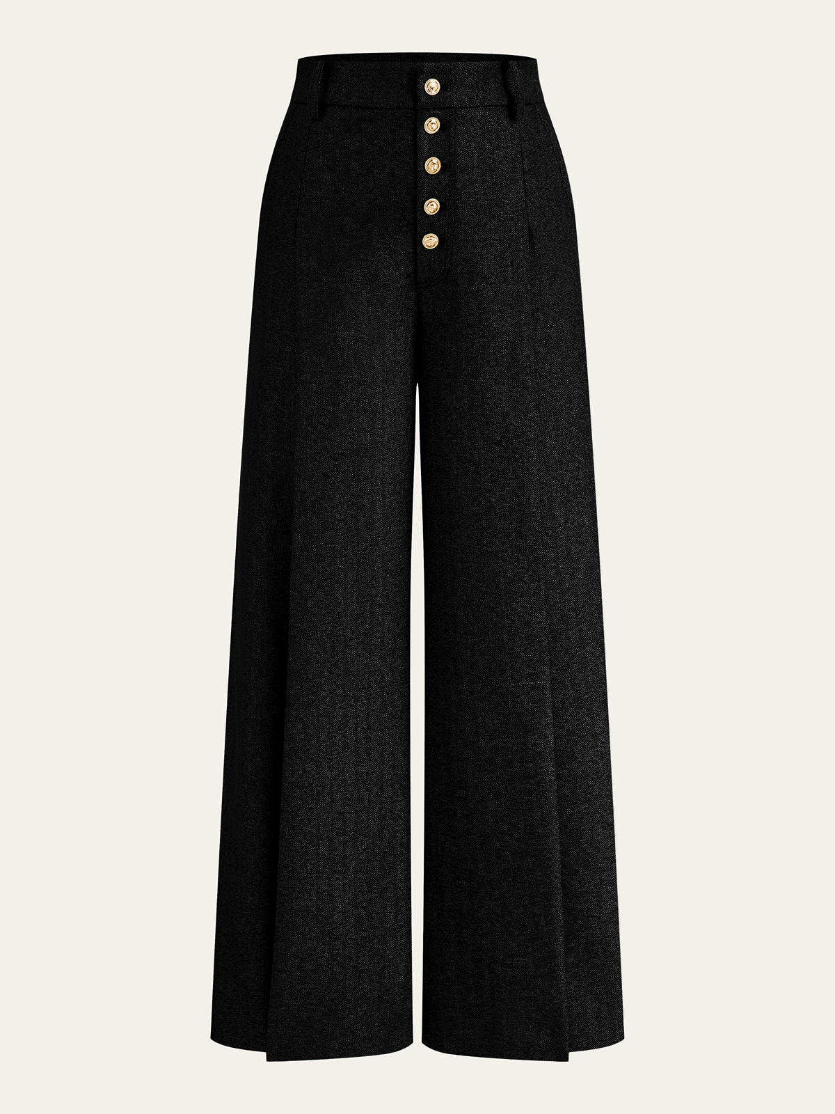 High-Waisted Button-Front Wide-Leg Pants