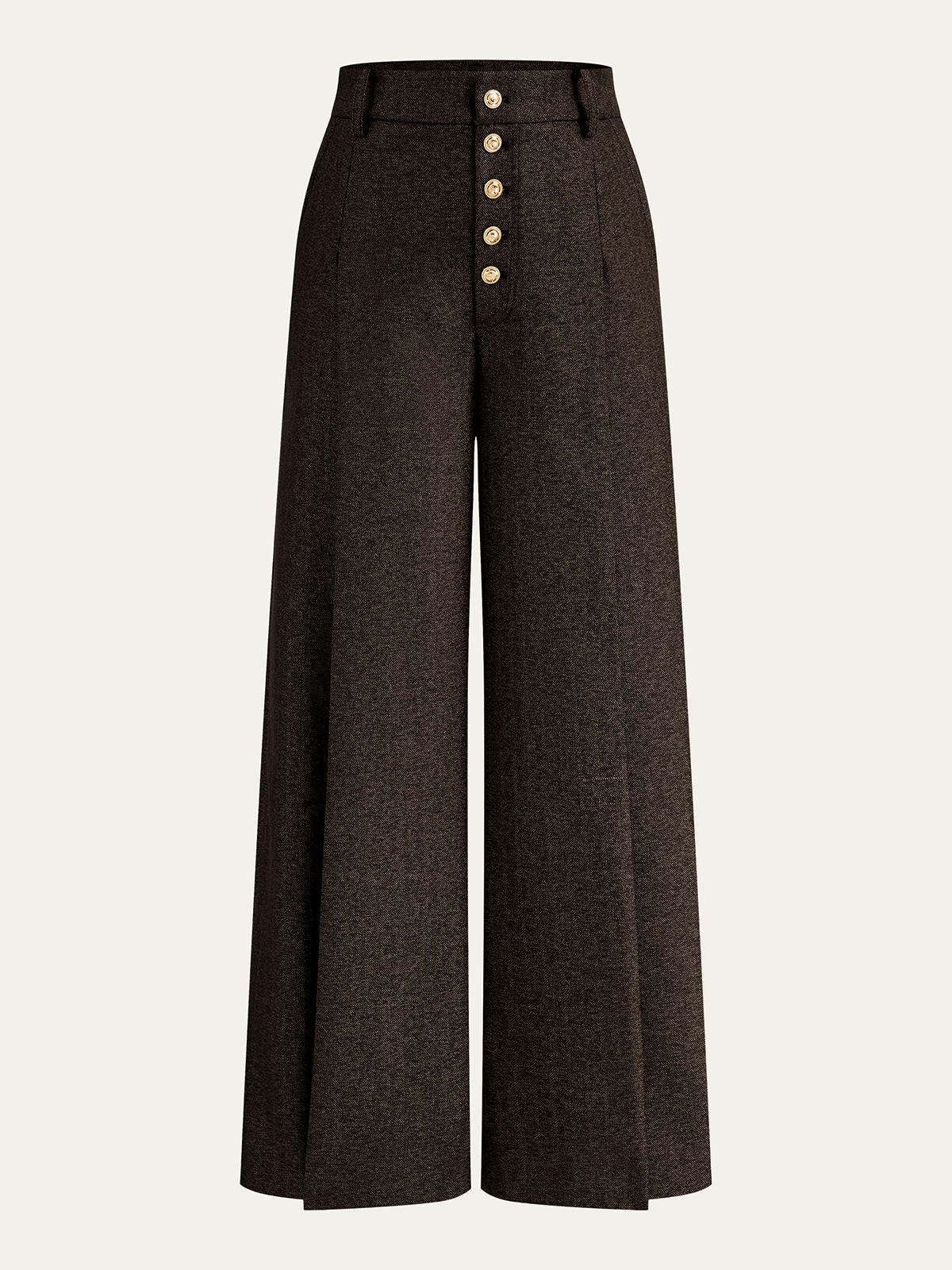 High-Waisted Button-Front Wide-Leg Pants