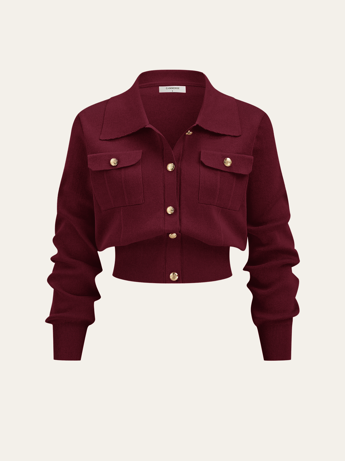 Metal Button Collared Cardigan and Midi Skirt Set