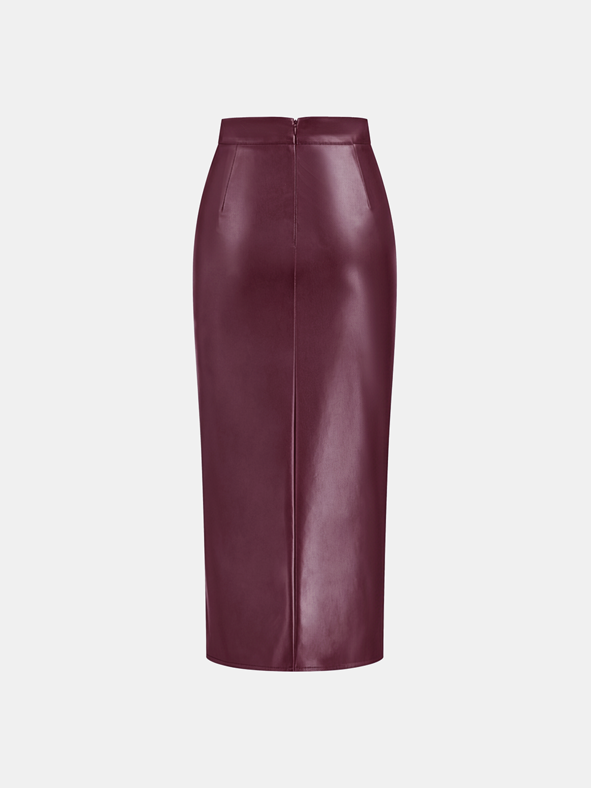 Ruched Slit PU Leather Midi Skirt