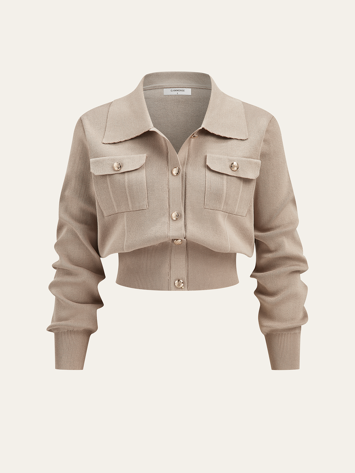 Metal Button Collared Cardigan and Midi Skirt Set