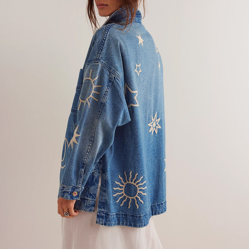 Aster Lunar Denim Jacket — embroidered back view
